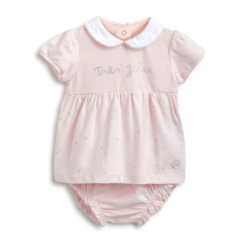 Girls Light Pink Short Sleeve Dress with Panties image number 0